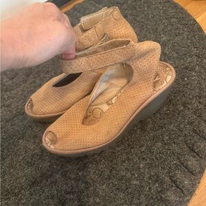 Fly London Beige Wedge Sandals